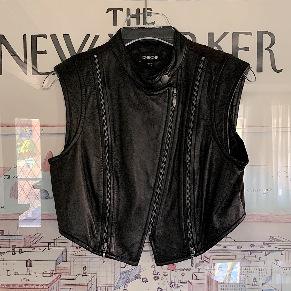 bebe Black Leather Vest